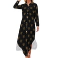 thumbnail image 2 of Gold Metallic Bees Chiffon Dress Animal Honeybee Print Modern Dresses Long Sleeve Street Fashion V Neck Oversized Casual Dress, 2 of 7