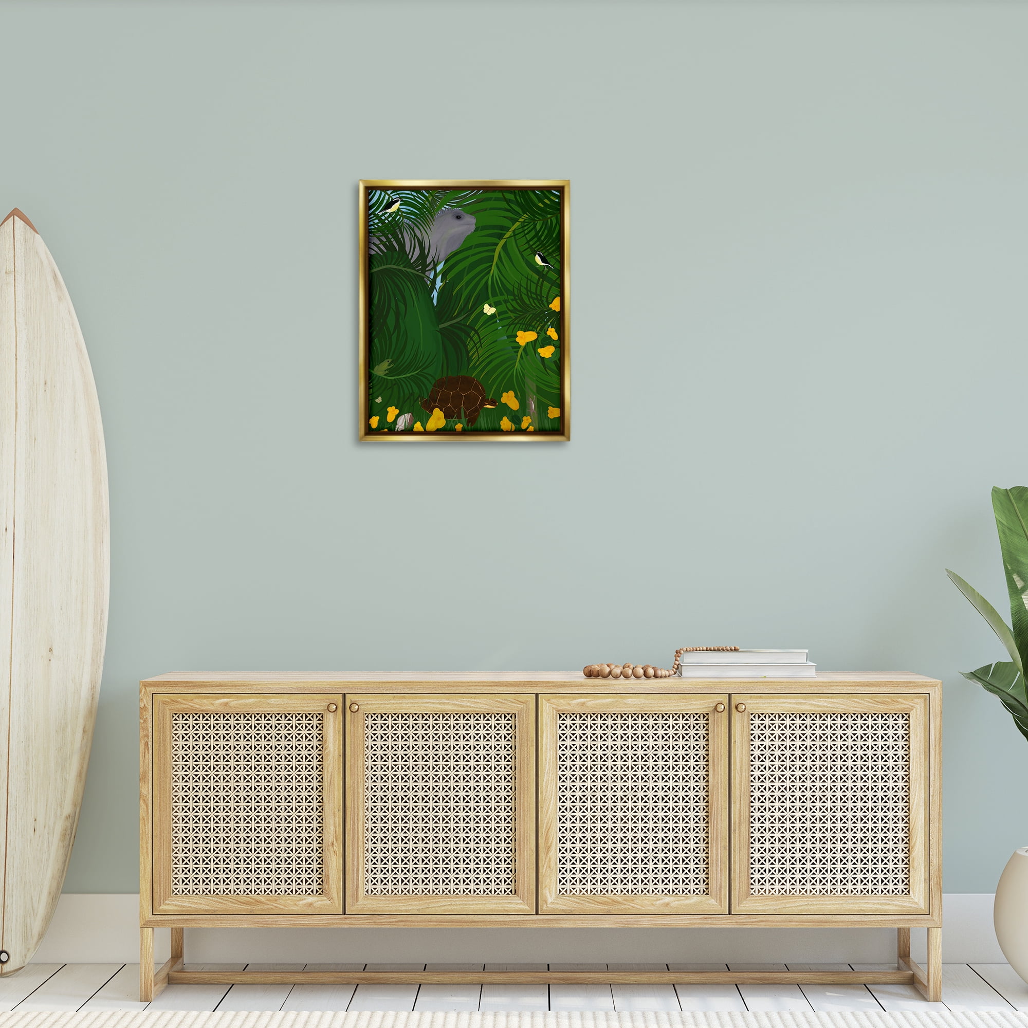 Stupell Industries Island Life Animals Animals Painting Gold Floater Framed Canvas Art Print Wall Art, 25 x 31