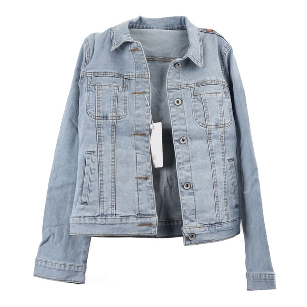 Chaqueta de mujer Nikou corte entallado cuello vuelto manga larga informal azul claro XL