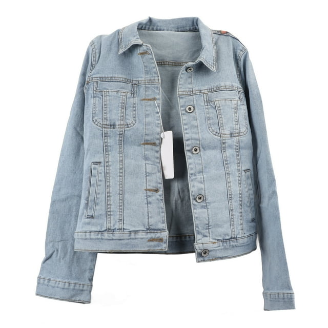 Chaqueta de mujer Nikou corte entallado cuello vuelto manga larga informal azul claro XL