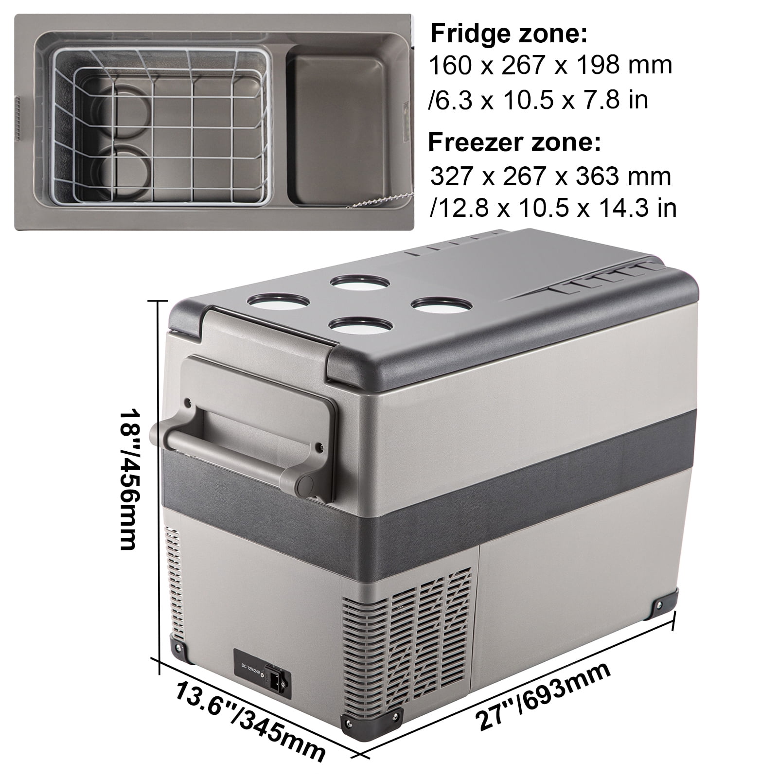 KFFKFF 12V Car Refrigerator 48 Quart(45L), App Control(-4℉~68℉) Electric Freezer, 12/24V DC & 110-240V AC Compact Fridge for Camping Travel Outdoor Gray