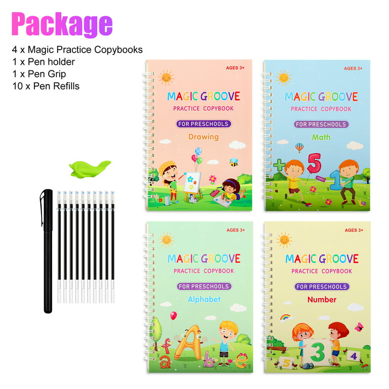 Magic Practice Copybook,Reusable Writing Practice Book Kit for  Kids,Preschool Grooves Workbooks to Help Children Improve Their Handwriting  Ages 3-5(5