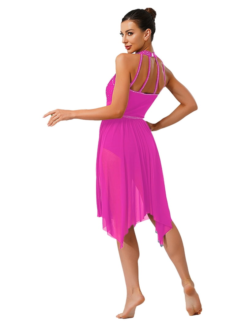 Doomiva Lyrical Dance Dress for Women Rhinestones Irregular Ballet Dress Skating Dance Outfit Black S Doomiva Lyrical Dance Dress for Women Rhinestones Irregular Ballet Dress Skating Dance Outfit Black S