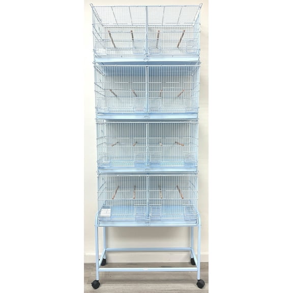 LOT of 4 White Stackable Double Breeding Breeder Flight Bird Cage Center Dividers Side Breeding Nest Box Doors With Detachable Rolling Stand