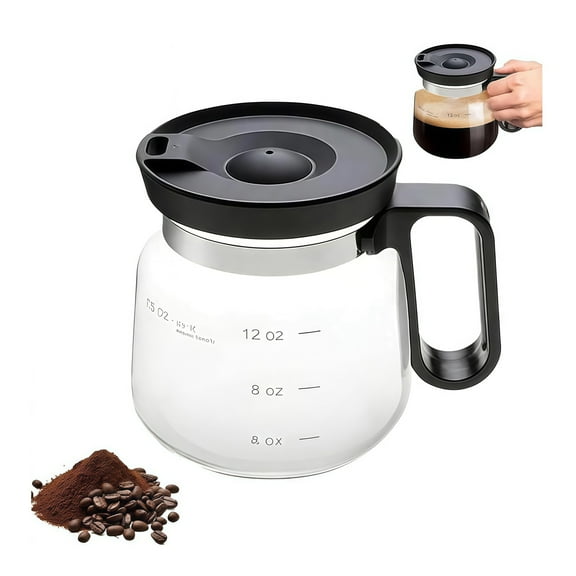 16 Oz Glass Coffee Mug That Looks like a Coffee Pot Style Shape, Mini Heatproof Large Capacity Clear Cup with Travel Lid & Straw for Hot Teas, Hot Chocolate, Office Desk Gift