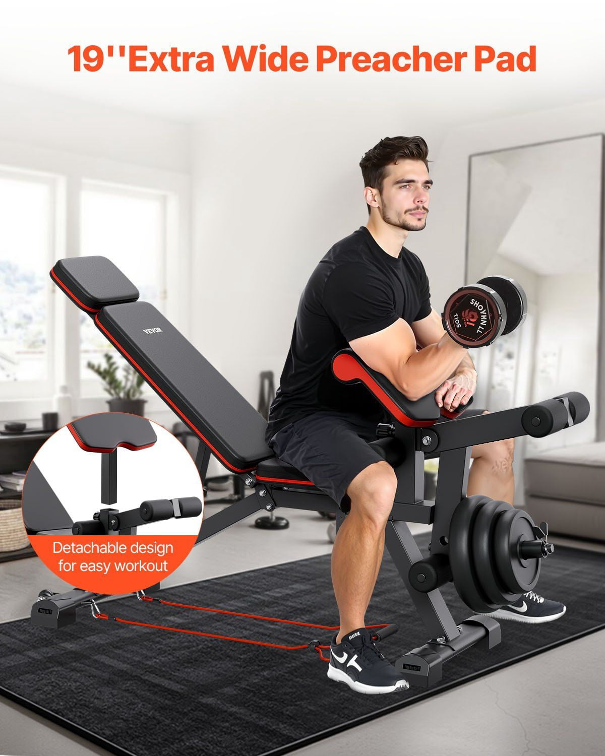Adjustable Weight Bench 800lbs for Full Body Workout Home Gym Strength Training with Leg Extension Preacher Pad Fast Adjustment