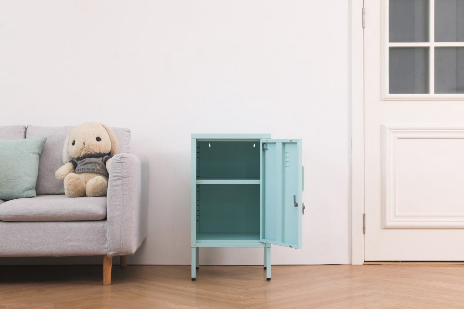 27.17"H Metal Storage Cabinet with Lock, Steel Organizer with Adjustable Shelf, Secure Freestanding Cabinet for Home Office Use, Blue