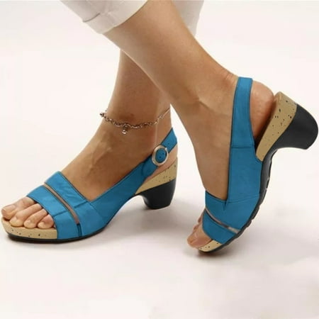 

PEASKJP Summer Sandals for Women 2023 Women Sandals Fashion Solid Summer Comfort Wedge Open Toe Sandals Women Sandals Wide Width Shoes Blue 7