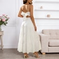 thumbnail image 5 of Gyujnb Thin Spaghetti V Neck Strap Maxi Dress All Over Ditsy Floral Print Lace Up Back Tie Fitted Bodycon Cut Elegant Gown for Maternity Photoshoot,L, 5 of 7