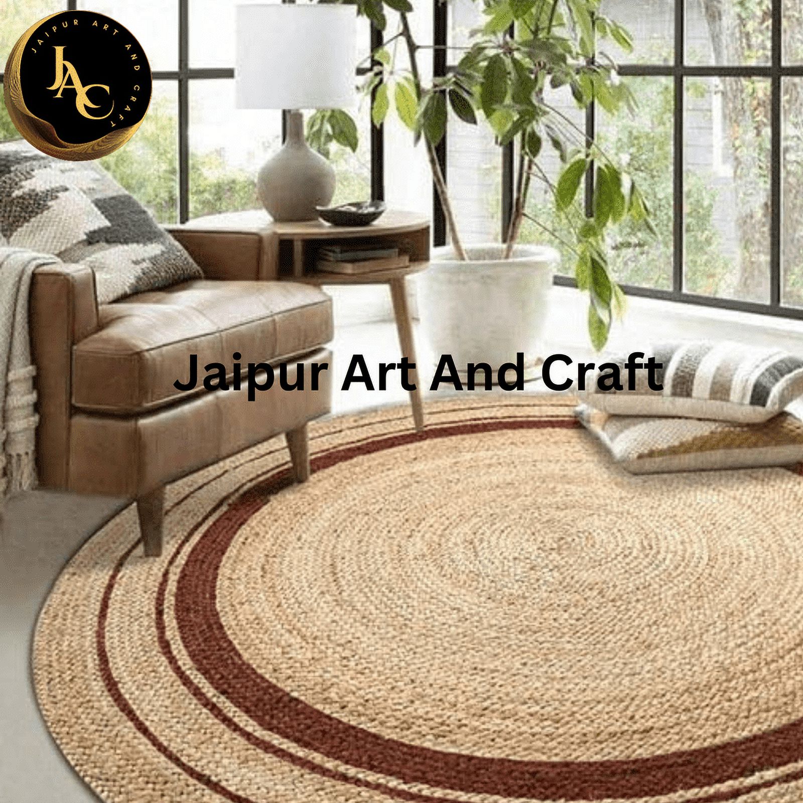 Jaipur Art And Craft Jute Braided Carpet Natural Area Rug Handmade Reversible for Home Interior (10x10 Sq Ft)