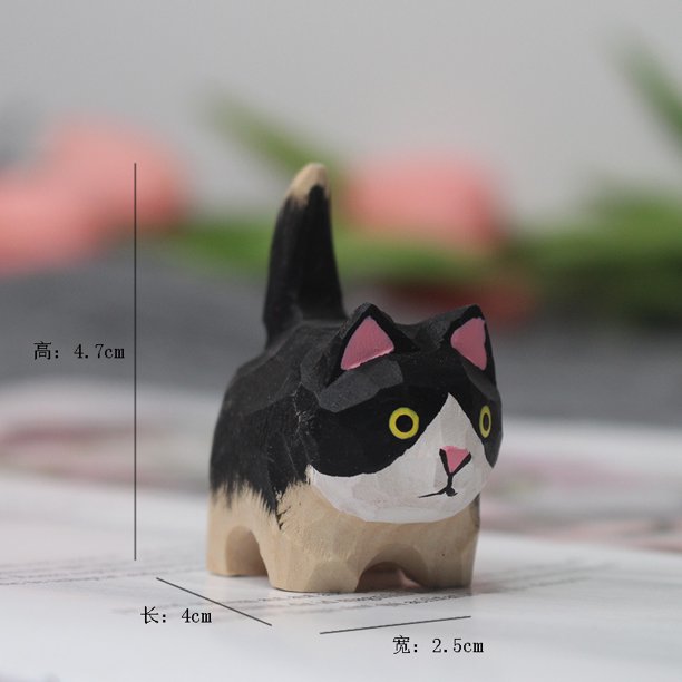Adornos de gatito tallados en madera hechos a mano, animales pequeños, decoración creativa de escritorio de madera para gatos, manualidades