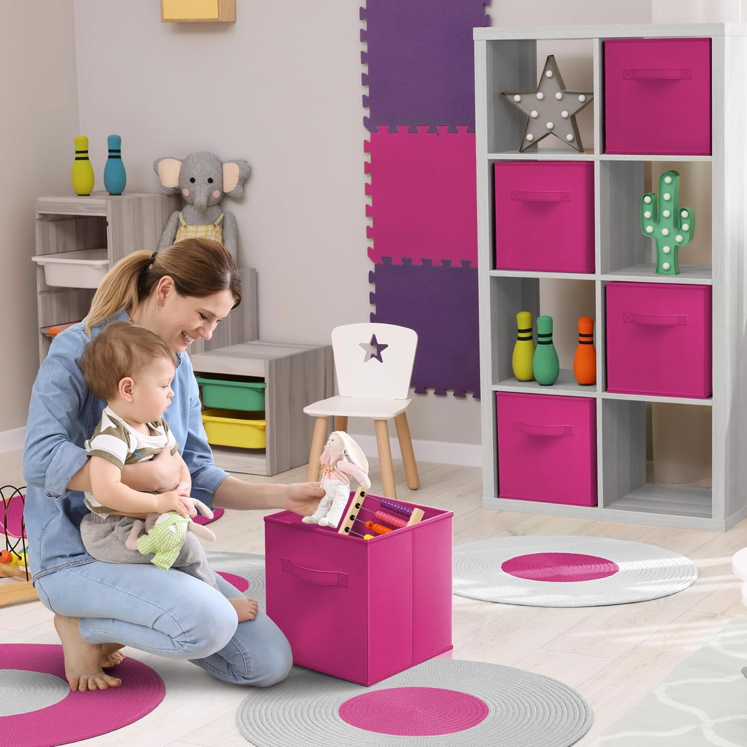 Sorbus 11" Foldable Fabric Storage Cube Bin, Pink (2 pack)
