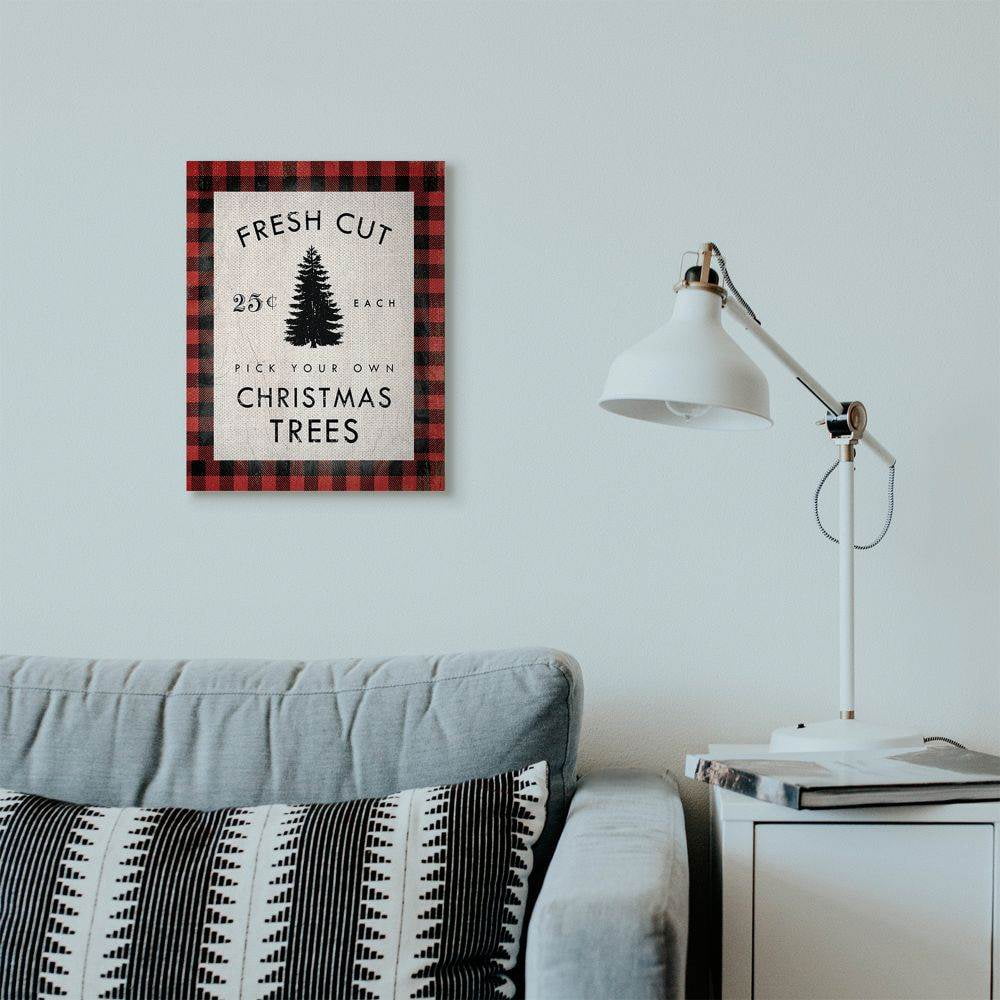 Stupell Industries Fresh Cut Christmas Trees Holiday Red Plaid Word DesignCanvas Wall Art By Artist Daphne Polselli