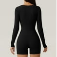 thumbnail image 5 of Knosfe New Solid Color High Waist Tight Sports Yoga Long Sleeve Jumpsuit Shorts Spant Slim Bodysuit For Women Black S, 5 of 5