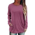 thumbnail image 1 of Hauts pour Femmes à Blocs de Couleur Pull à Manches Longues T-Shirts avec Poches Col Rond Tunique Blouse, 1 of 5