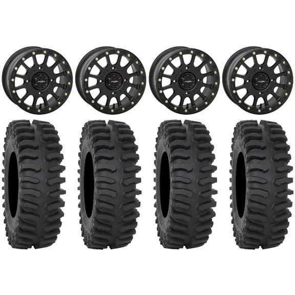 System 3 SB-5 Black 15" Wheels 30" XT400 Tires Can-Am Commander Maverick Renegade Outlander Defender