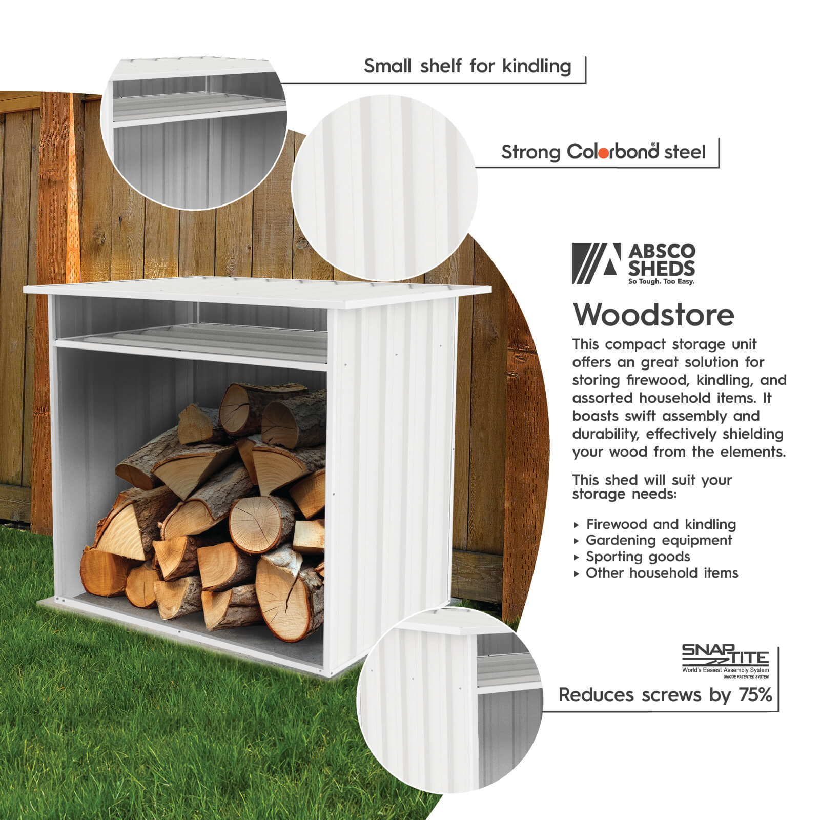 Absco Woodstore 4' x 2.5' x 3.7 Metal Storage Shed - Surfmist