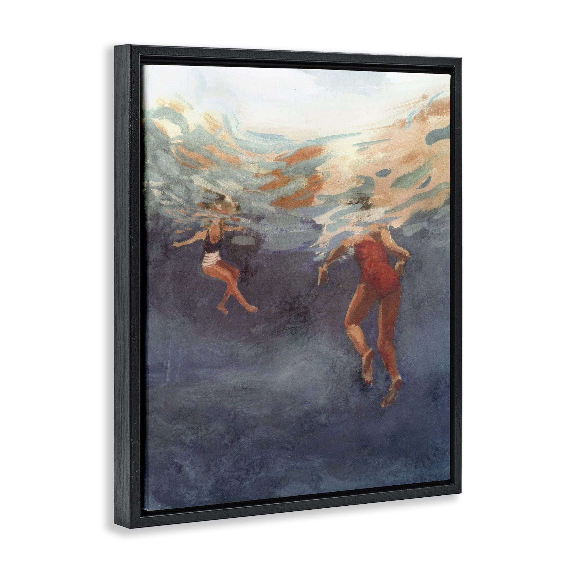 Stupell Industries Summer's Dance Swimmers Black Framed Floater Canvas Wall Art, design by Victoria Barnes