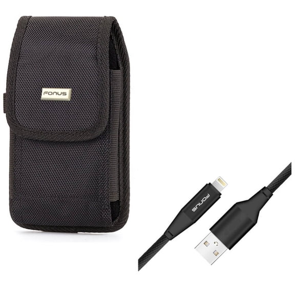 Charger Cord 6ft USB Cable w Rugged Case Belt Clip for iPhone XS Max/8 PLUS/7 Plus/6S Plus/6 Plus - Power Wire Braided Long Sync and Holster Canvas Cover Pouch Carry