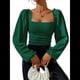 thumbnail image 1 of Blusa Corta de Larga con Cuello Cuadrado y Mangas Abullonadas para Mujer Verde S, 1 of 10