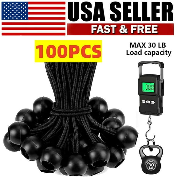 100Pcs 6" Black Ball Bungee Cords Heavy Duty - Secure Canopy, Tarp, Camping Gear, Equipment