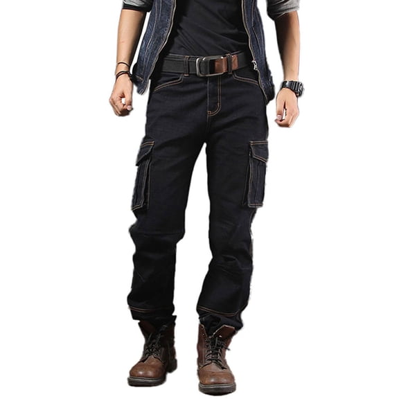 Men's Casual Motorcycle Workwear Multi Pockets Denim Biker Cargo Jeans Pants
