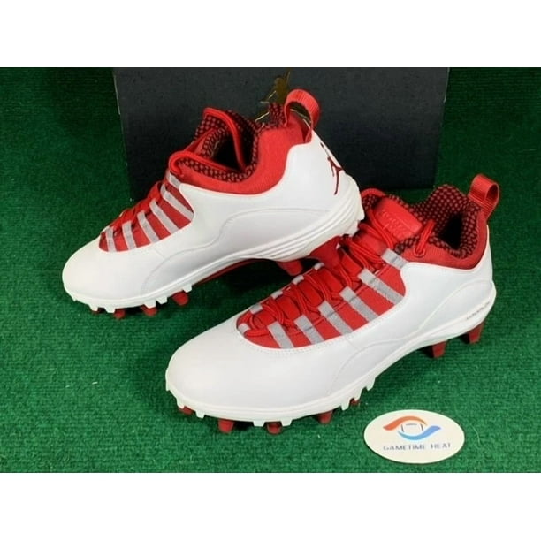 New OG Strike N I-K-E Jo r-dan Retro 10 Low TD Football Cleats White Red 11 CQ2072