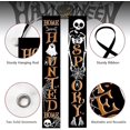 thumbnail image 3 of Letrero de porche con temática de Halloween, diseño de calabaza y farol, para puerta principal, decorativo, para colgar, de bienvenida, para fiesta, con fantasmas y murciélagos, para el hogar y, 3 of 7
