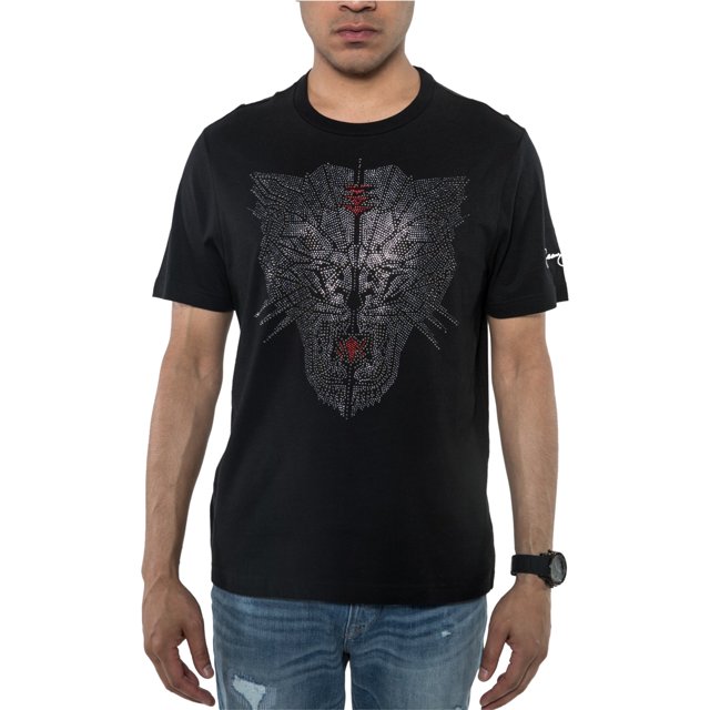 Sean John - Camiseta adornada con pantera de cristal para hombre, color negro, XXL