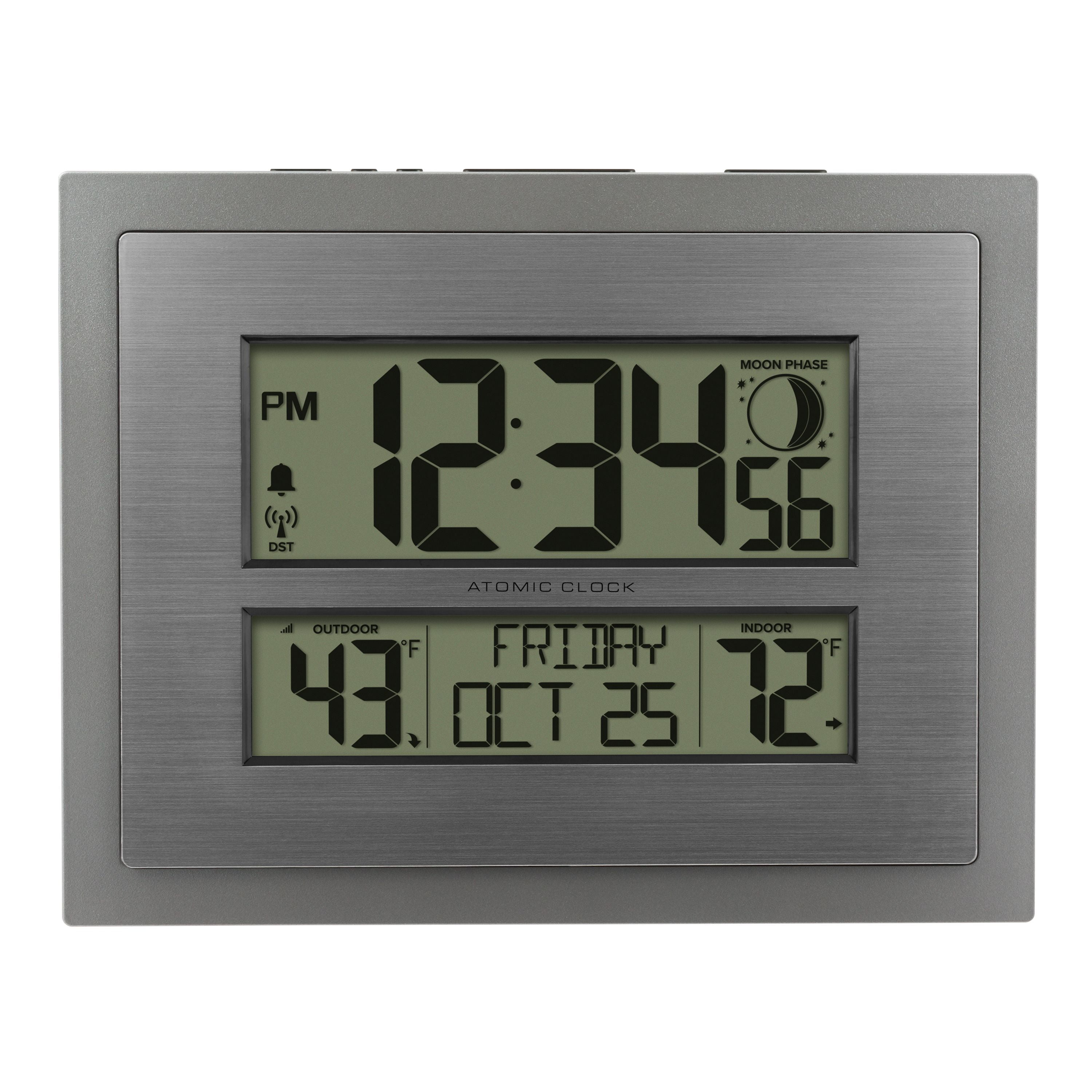 Better Homes & Gardens Silver Atomic Wall/Table Clock with Moon Phase