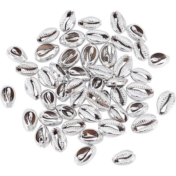 50pcs Cowrie Shells Platinum Electroplated Shell Beads Natural Seashells for DIY Making