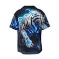 thumbnail image 6 of Lsque Futuristic Blue Light White Tiger print Men's Cuban Collar Short Sleeve Shirt Summer Beachwear Casual Button Down Fashionable Vacation Leisure Shirt-Small, 6 of 7