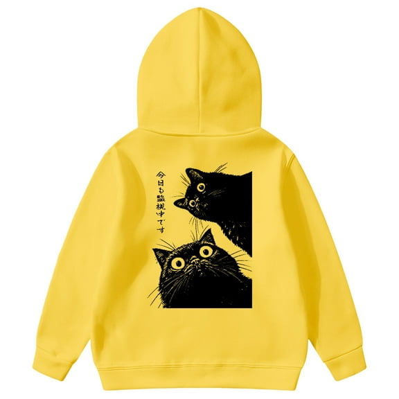 DHFJKG Boys Girls Playfull Hoodies Sweatshirt Kids Children Toddlers Cute Cat Printed Hooded Pockets Pullover For Fall Winter Cozy Tops