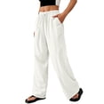 thumbnail image 5 of Women's Boho Wide Leg Linen Pants Drawstring Waist Casual Loose Vacation Trousers, 2XL, 5 of 5