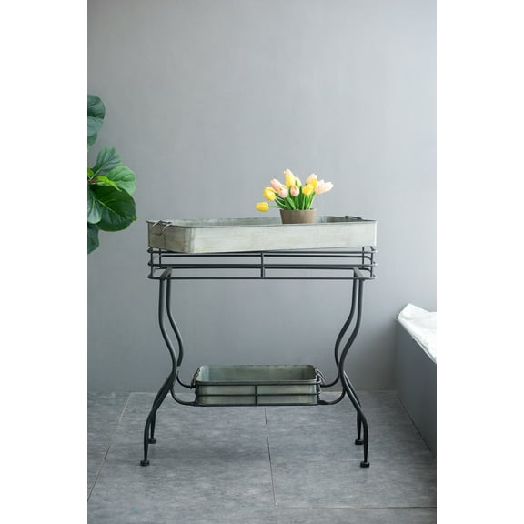 32x15x31" Maggie Galvanized Tray Table Accent Table