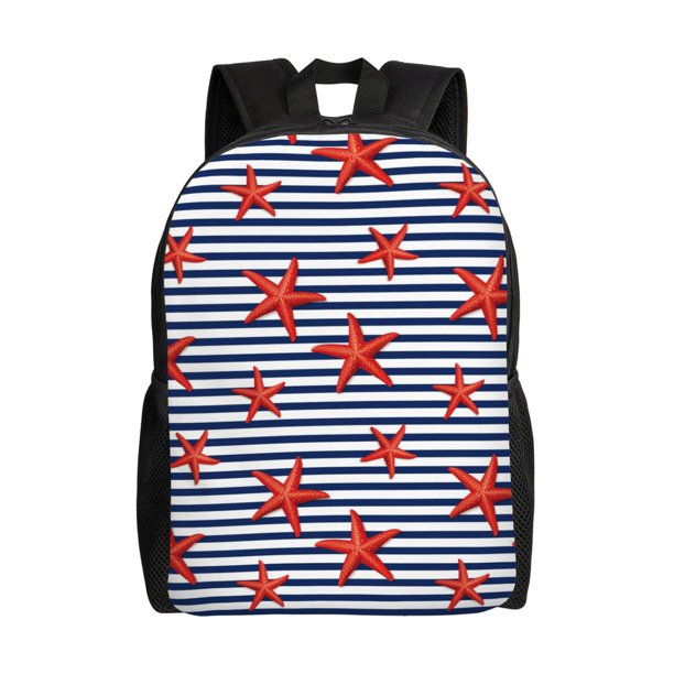 Disketp Starfish Navy Blue Stripe Mochila Unisex de Apertura Lateral Completa, Mochila para Laptop para Escuela, Trabajo y Viajes