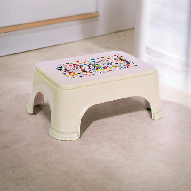 Bath Stool For Bathroom, Disney Team Mickey Stool For Bathing, Plastic, Lightweight, Versatile & Comfortable Design (Beige) Pack Of 1