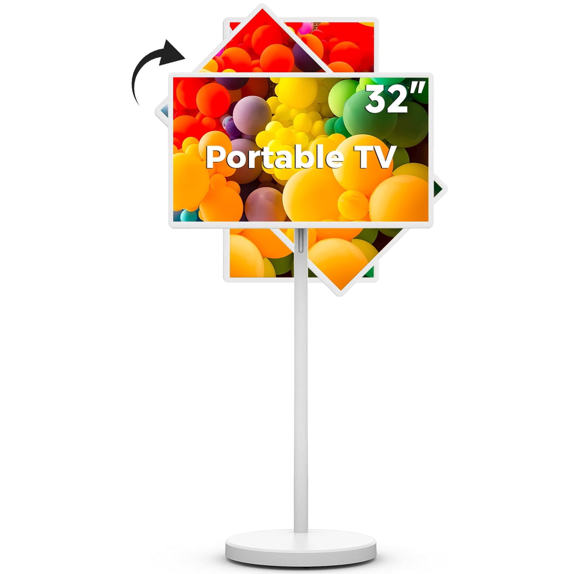 32" Portable Touch Screen TV, Upgrade 8GB RAM 128GB Storage, 1080P Full HD Smart TV, Android 15 with Google Play, Built-in 38400mAh Battery, Rolling TV on Wheels and Bluetooth Remote Control