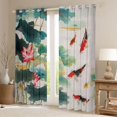 thumbnail image 2 of Manfei Watercolor Lotus Koi Black Out Curtains, Red Carp Pond Curtains Pack of 2 (42x63 Each), Teal Red White, 2 of 6