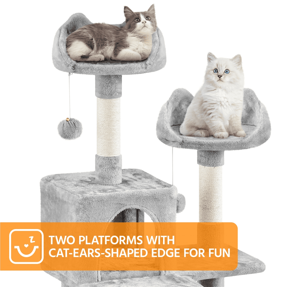 Alden Design 82.5″ H Multi Level Large Cat Tree with 2 Cozy Condos for Indoor Small/Medium Cats, Light Gray