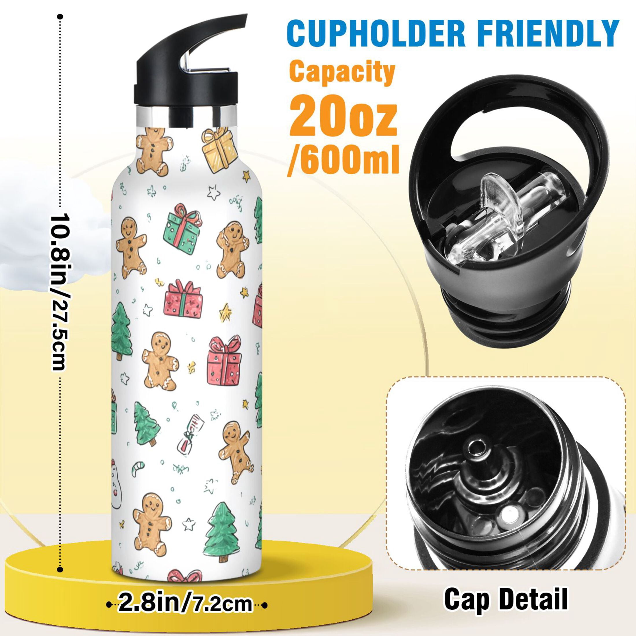 600ML Stainless Steel Insulated Cup Sports Water Bottle Portable Thermos Cup Water Glasses Insulated Tumblers Convenient and Durable Christmas Gift Cute