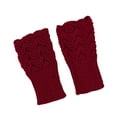thumbnail image 4 of Xfvqtps Fingerless Gloves for Womens Thumb Hole Decorative Pattern Mid-Length Arm Warmer Knitting Crochet Solid Color Fashion Thermal Warm Winter Mittens Wine, 4 of 5