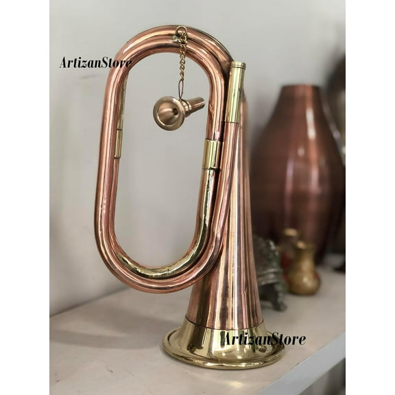 Solid Copper & Brass Bugle| US Military Cavalry Horn | Musical Instrument Classic Style |Boy Scout Bugle | Army Military Attack Command Signal Horn