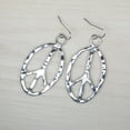 thumbnail image 3 of Beautiful Large Modern Hammered Stainless Steel Peace Sign Earrings – .925 Sterling Silver Earwires, 3 of 5