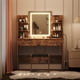 thumbnail image 3 of Vanity escritorio con lighted mirror: makeup vanity set featuring power outlet, cushioned stool, 6 almacenamiento estantes, 2 grande cajones, y 3 - color light con adjustable brightness (brown), 3 of 7