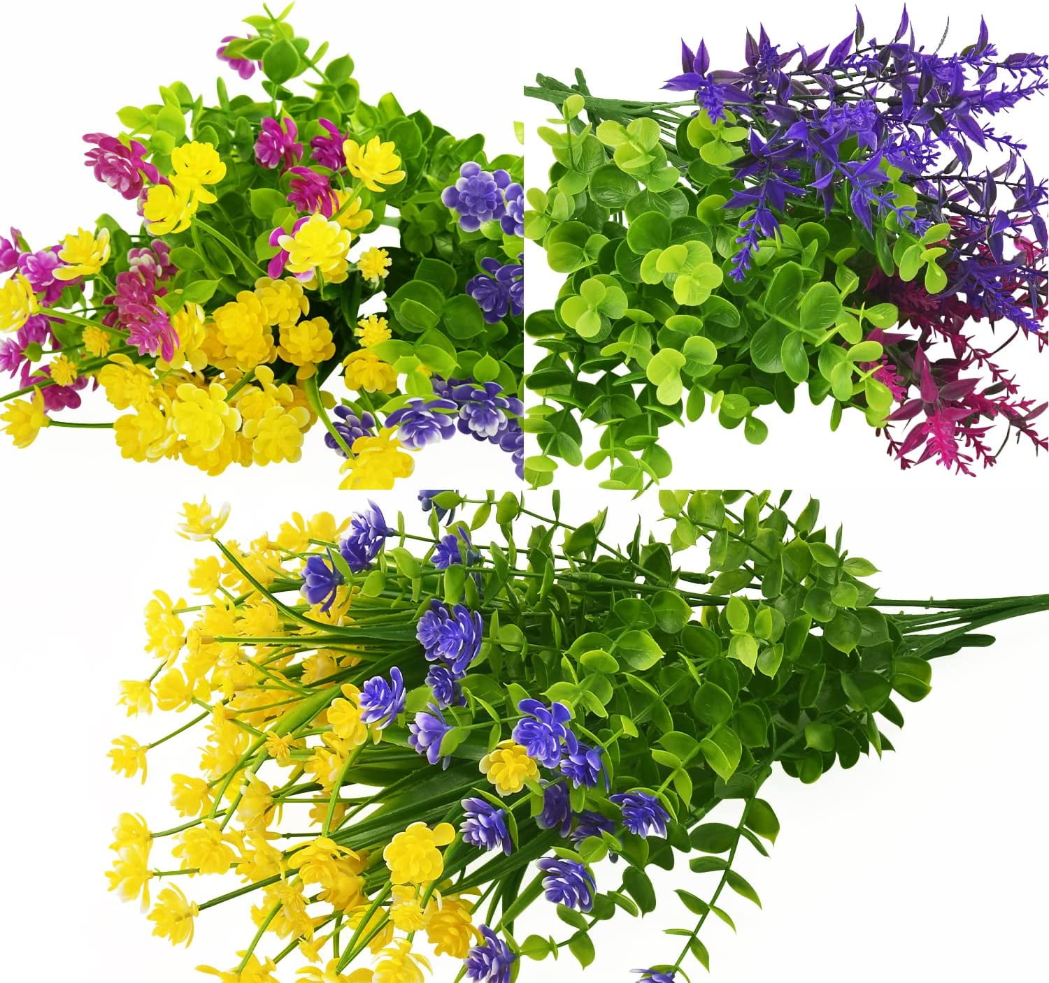 16 Bundles Outdoor Artificial Flowers UV Resistant Fake Boxwood Plants, Faux Greenery for Indoor Outside Hanging Plants Garden Porch Window Box Home Wedding Farmhouse Décor (Mix Color)