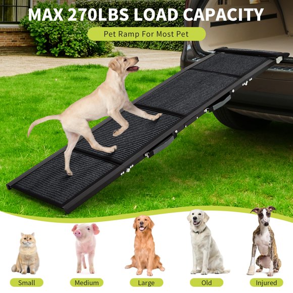 EDTara Heavy Duty Folding Dog Ramp, 63" Non-Slip Quad-Fold Portable Pet Ramp for Cars, SUVs, Trucks, Large Dogs & Seniors