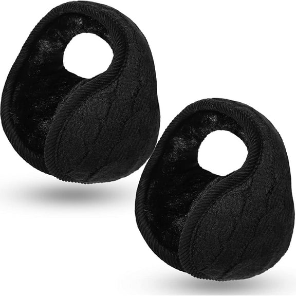2PCS Foldable Ear Warmers Adjustable Knitted Earmuffs with Fuzzy Fleece Lining Unisex Furry Winter Earmuffs