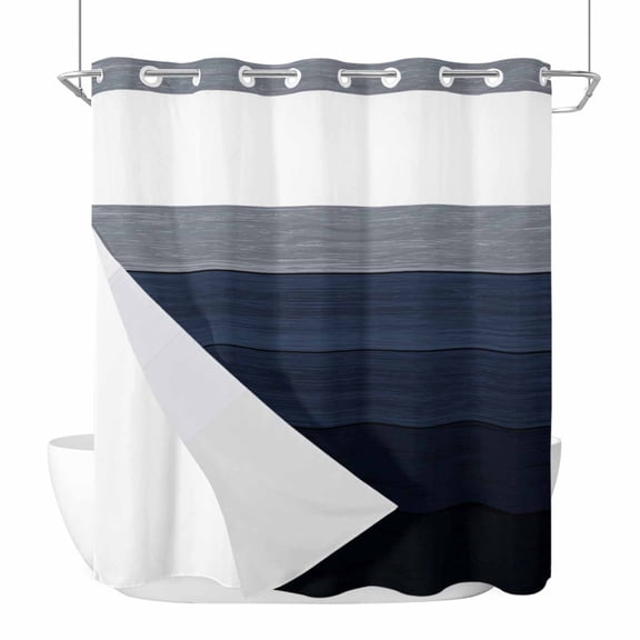 No Hook Shower Curtains with Snap-in Liner Set, Blue Gray Waterproof Hotel Style Bathroom Shower Curtain, Farmhouse Vintage Gradient Abstract Art Breathable Mesh Top Window Bath Curtains 72''x72''