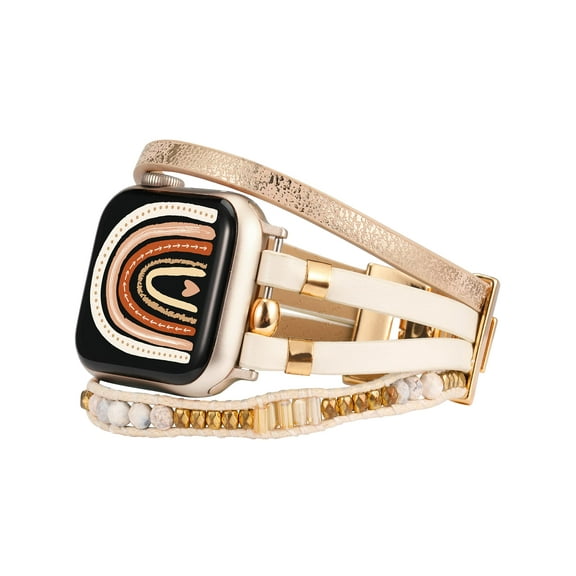 TOYOUTHS Compatible With Apple Watch Band Bracelet Multi-Strand Leather Sparkle Braided Wrap with Beaded Boho Bling Jewelry Dressy 41mm 40mm 38mm Band for iwatch Series SE 8 7 6 5 4 3 2 1